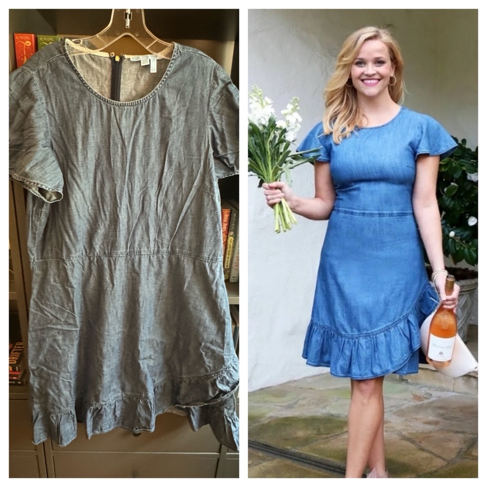 GUC Draper James Blue Chambray Faux Wrap Dress